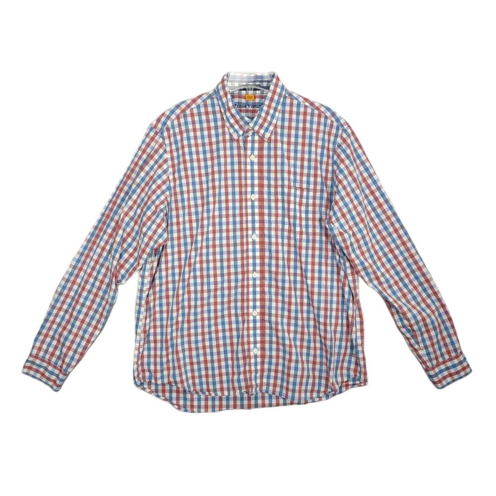 TAILOR VINTAGE Fast Dry Performance Men's XL Red Blue Gingham Button Down Shirt